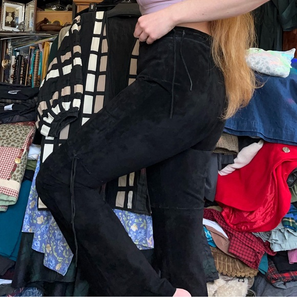 90s Lauren Ralph Lauren Leather Suede Lace-Up Pants - Picture 8 of 15